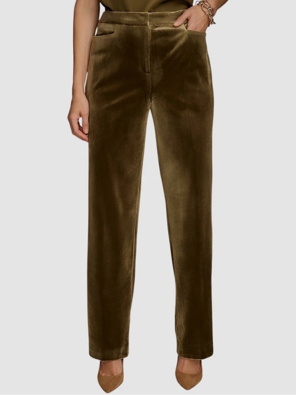 Donna Karan Olive Velvet Straight Leg Pants